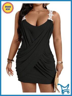 Plus Size Bodycon Mini Dress Ruched V-Neck Sleeveless Party Club Formal